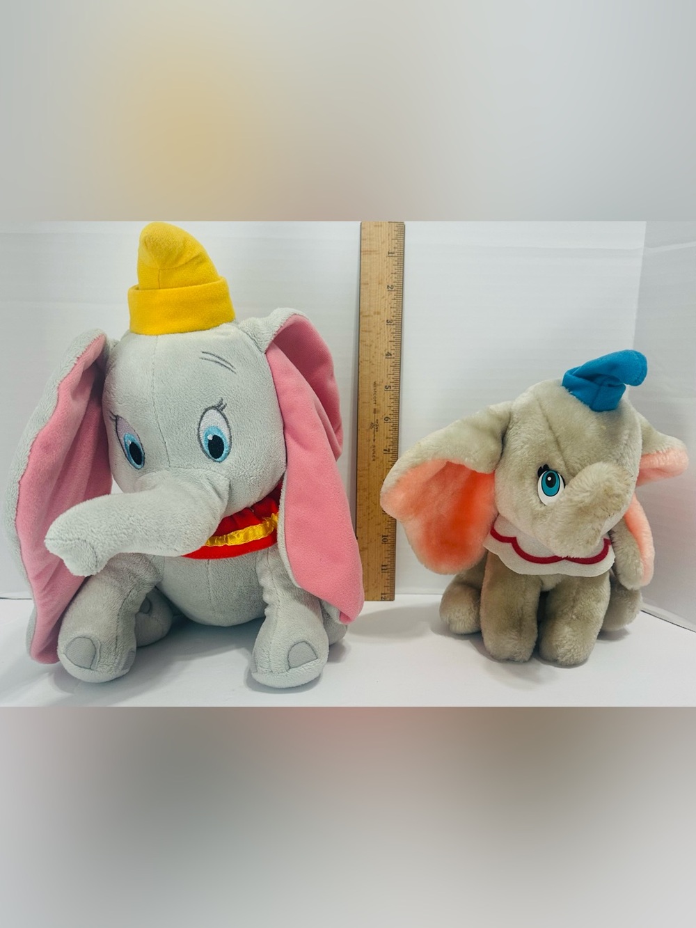 Disney Dumbo Plush Pair - Gray with Pink Ears and Yellow & Blue Hats 2 total